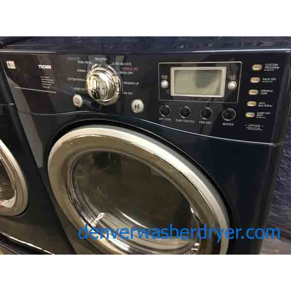 Beautiful Blue LG TROMM Front-Load Laundry Set on Pedestals, Electric, Steam & Sanitary, High-End!