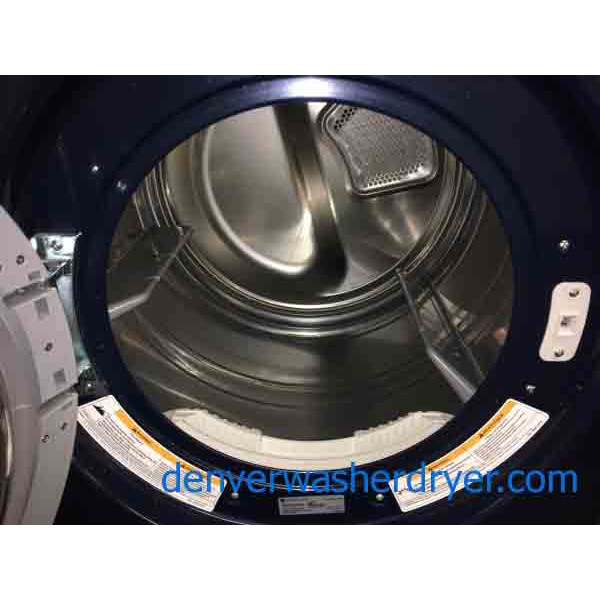 Beautiful Blue LG TROMM FrontLoad Laundry Set on Pedestals, Electric