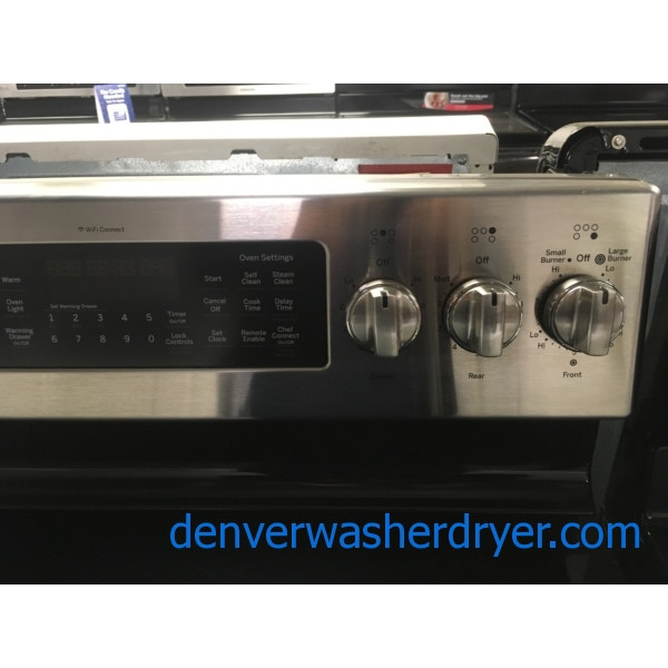 GE Stainless Range, Glass-Top, 5 Burners, Convection Oven, Self and Steam Clean, 5.3 Cu.Ft. Capacity, Quality Refurbished, 1-Year Warranty!