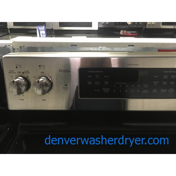 GE Stainless Range, Glass-Top, 5 Burners, Convection Oven, Self and Steam Clean, 5.3 Cu.Ft. Capacity, Quality Refurbished, 1-Year Warranty!