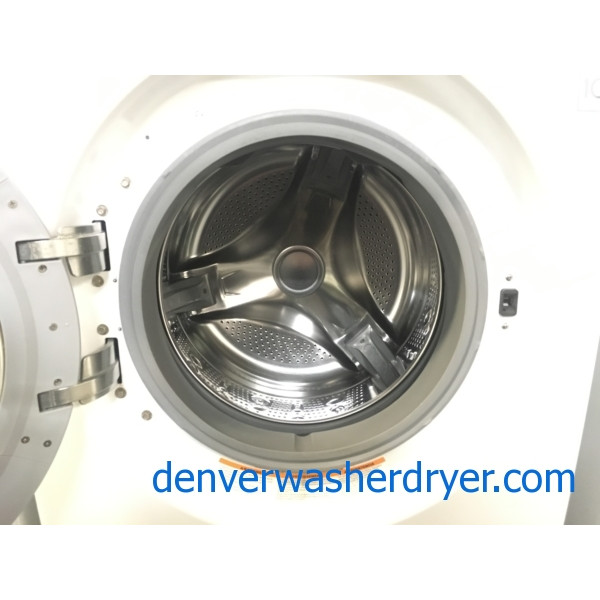 Great LG White Washer and Dryer Set, HE, Water Plus Option, 220V, Stackable, Sense Dry, Wrinkle Care, Quality Refurbished, 1-Year Warranty!