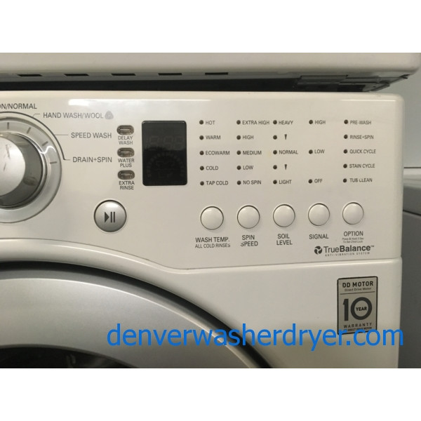 Great LG White Washer and Dryer Set, HE, Water Plus Option, 220V, Stackable, Sense Dry, Wrinkle Care, Quality Refurbished, 1-Year Warranty!