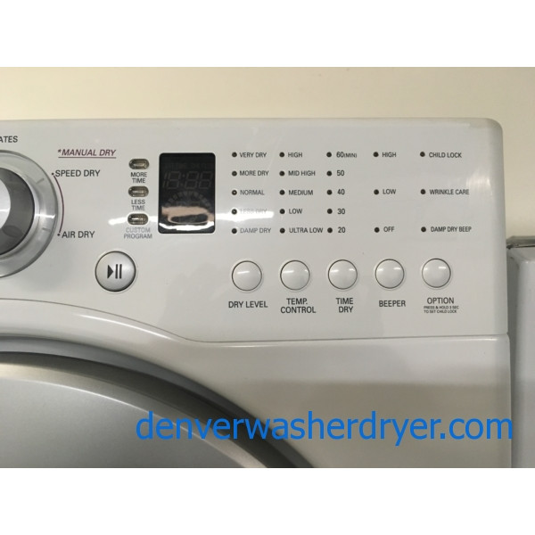 Great LG White Washer and Dryer Set, HE, Water Plus Option, 220V, Stackable, Sense Dry, Wrinkle Care, Quality Refurbished, 1-Year Warranty!