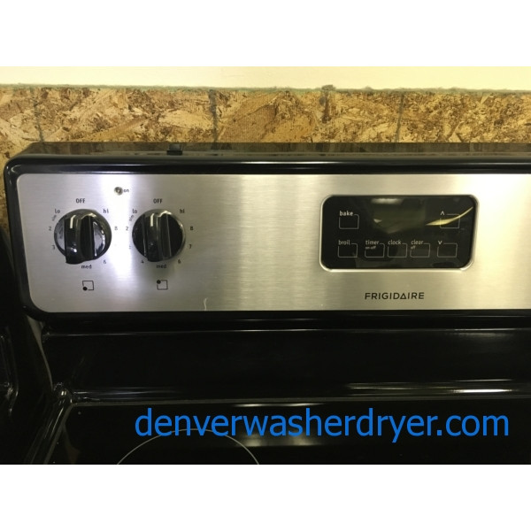 Stainless Frigidaire Range, Electric, Glass-Top, 4 Burners, 30″ Wide, Storage Drawer, Quality Refurbished, 1-Year Warranty!