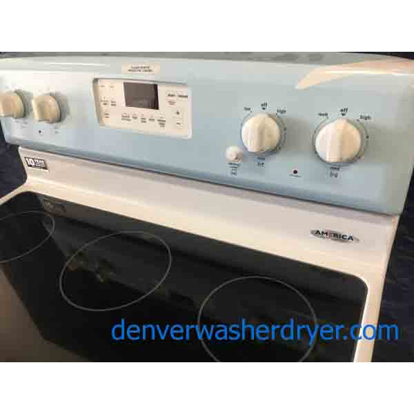 Brand-New White Maytag Glass Top Range, 30″ Freestanding, Electric, 1-Year Warranty