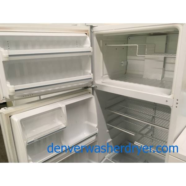 GE Top-Mount Refrigerator, Textured White, 16.0 Cu.Ft. Capacity, Humidity Control Crispers, Quality Refrubished, 30- Day Warranty