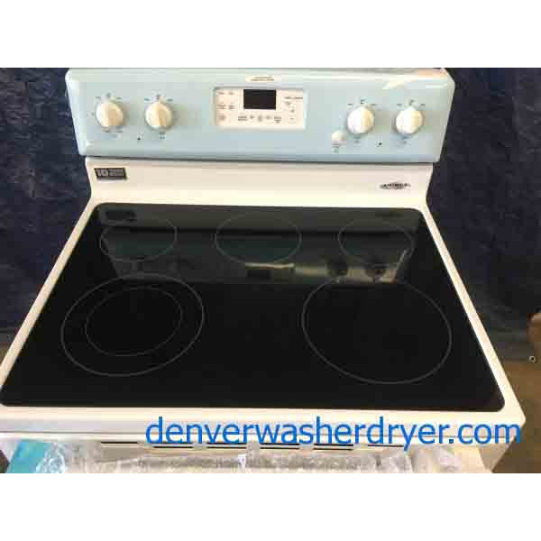 Brand-New White Maytag Glass Top Range, 30″ Freestanding, Electric, 1-Year Warranty