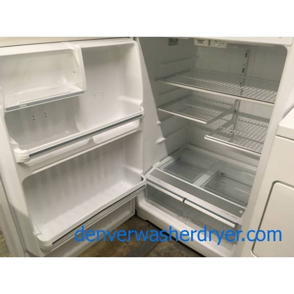 GE Top-Mount Refrigerator, Textured White, 16.0 Cu.Ft. Capacity, Humidity Control Crispers, Quality Refrubished, 30- Day Warranty