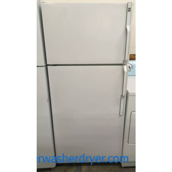 GE Top-Mount Refrigerator, Textured White, 16.0 Cu.Ft. Capacity, Humidity Control Crispers, Quality Refrubished, 30- Day Warranty