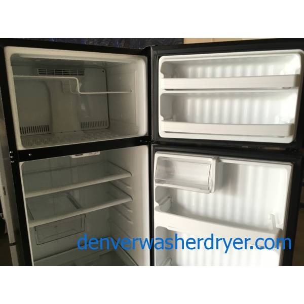 Nice GE Top-Mount Refrigerator, Black Textured, 18.0 Cu.Ft. Capacity, Humidity Control Crispers, 28″ Wide, Quality Refurbished, 1-Year Warranty!