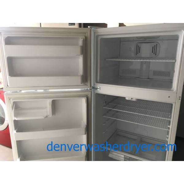 Lightly Used Haier Top-Mount Refrigerator, White Textured, 18.1 Cu.Ft. Capacity, 30″ Wide, Quality Refrubished, 1-Year Warranty!