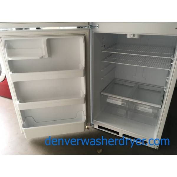 Lightly Used Haier Top-Mount Refrigerator, White Textured, 18.1 Cu.Ft. Capacity, 30″ Wide, Quality Refrubished, 1-Year Warranty!