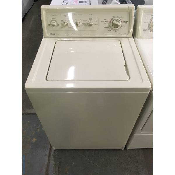 Heavy-Duty Bisque Kenmore 90 Series Washer, Agitator, 3.8 Cu.Ft. Capacity, 27″ Wide, Bleach Dispenser, Quality Refurbished, 1-Year Warranty!