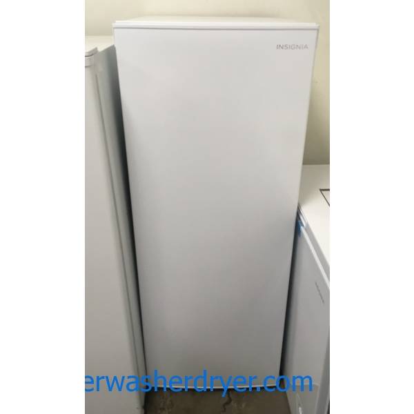 NEW! Insignia Upright Freezer, White, 22″ Wide, 5 Built-In Shelves, Reversible Door Swing, 5.3 Cu.Ft. Capacity, 1-Year Warranty!