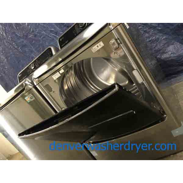 Mindblowing LG Washer Dryer Set, Electric, Silver/Grey, Steam, Dual-Open Door, 1-Year Warranty