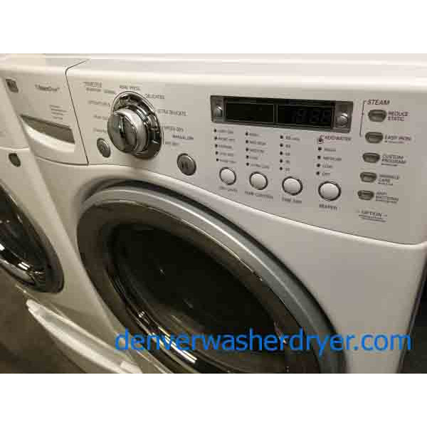FrontLoad LG Laundry Set On Pedestals, Electric, Steam/Sanitary Cycles