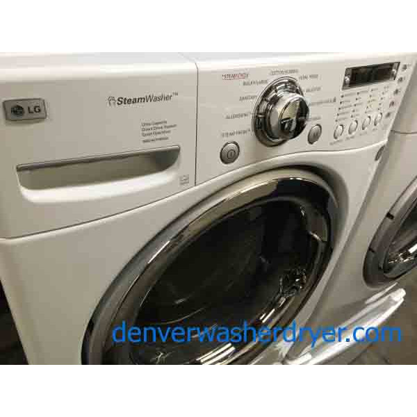 FrontLoad LG Laundry Set On Pedestals, Electric, Steam/Sanitary Cycles