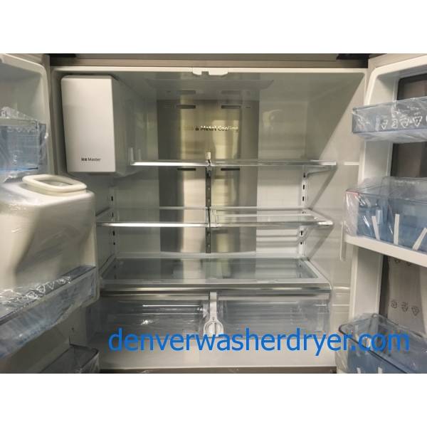 NEW!! SAMSUNG French-4 Door Refrigerator, Stainless, FlexZone, Food Showcase, Wine Rack, LED Lighting, Counter Depth, 1-Year Warranty!
