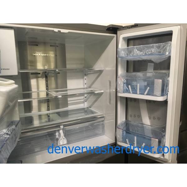 NEW!! SAMSUNG French-4 Door Refrigerator, Stainless, FlexZone, Food Showcase, Wine Rack, LED Lighting, Counter Depth, 1-Year Warranty!