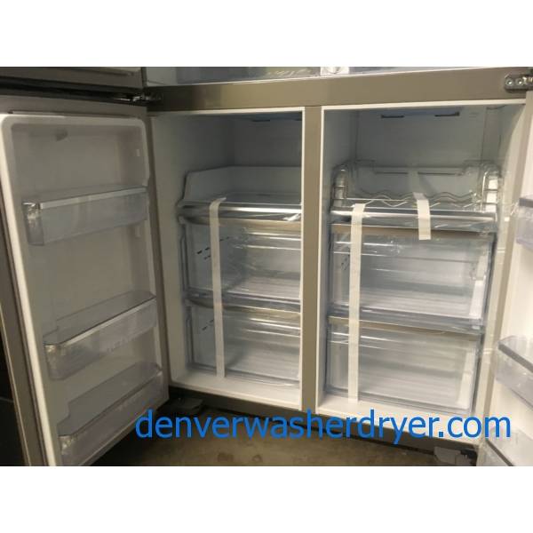 NEW!! SAMSUNG French-4 Door Refrigerator, Stainless, FlexZone, Food Showcase, Wine Rack, LED Lighting, Counter Depth, 1-Year Warranty!