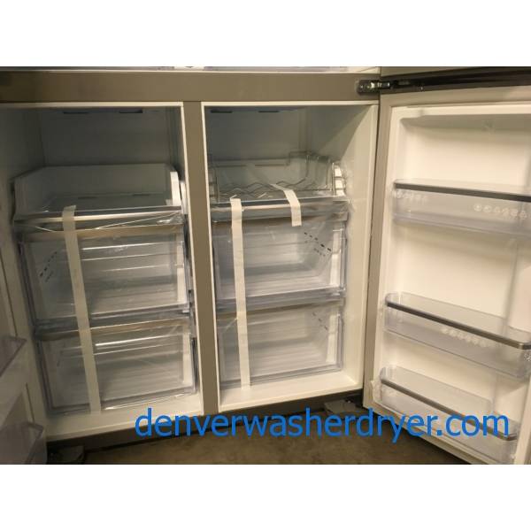 NEW!! SAMSUNG French-4 Door Refrigerator, Stainless, FlexZone, Food Showcase, Wine Rack, LED Lighting, Counter Depth, 1-Year Warranty!
