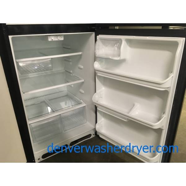 Lightly Used Frigidaire Refrigerator, Top-Mount, Textured Black, 20.4 Cu.Ft. Capacity, 30″ Wide, Glass Shelves, Quality Refurbished, 1-Year Warranty!