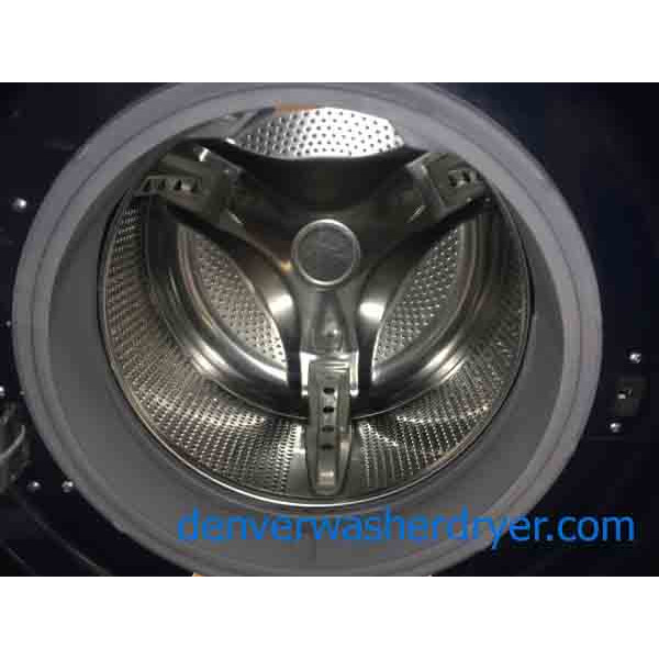 Slick Navy Blue LG Tromm Front Loader Washer & Dryer Set on Pedestals