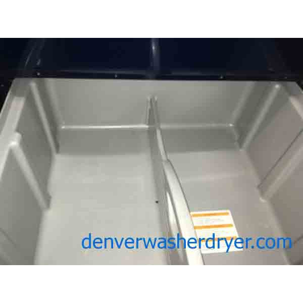 Slick Navy Blue LG Tromm Front Loader Washer & Dryer Set on Pedestals