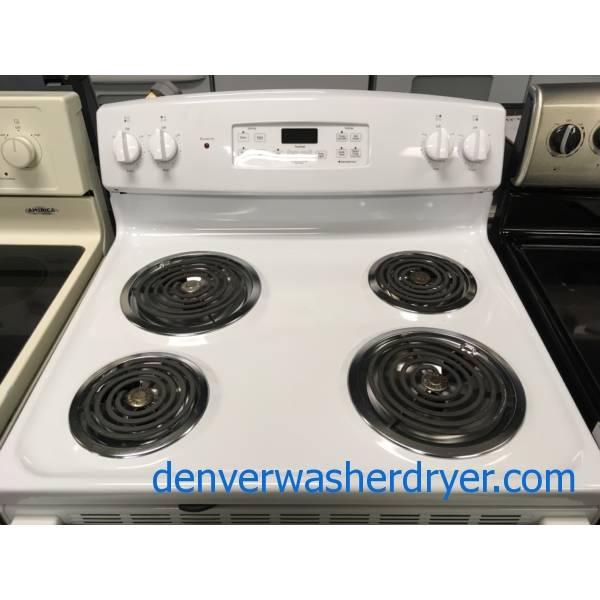 GE White Free-Standing Range, 4 Coil Burners, Self-Cleaning, Storage Drawer, 5.0 Cu.Ft. Capacity, Quality Refurbished, 1-Year Warranty!