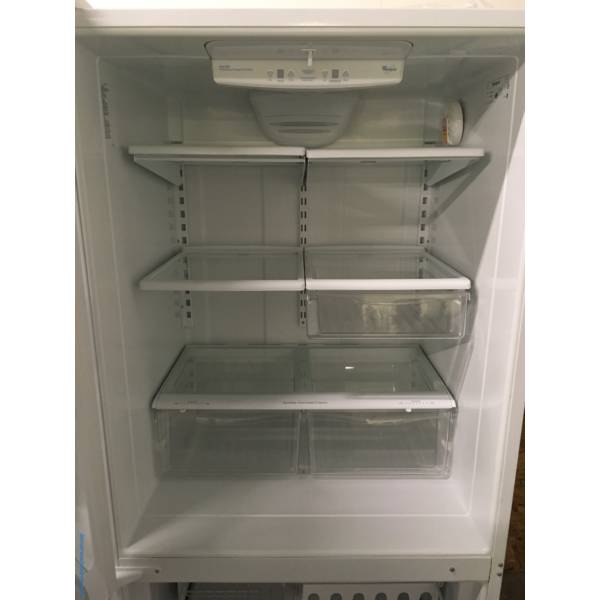 White Whirlpool Bottom-Mount Refrigerator, 22.0 Cu.Ft. Capacity, 33″ Wide, 5 Glass Shelves, Humidity Control Crispers, Quality Refurbished, 1-Year Warranty!