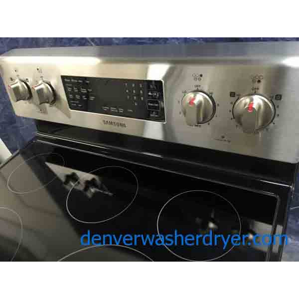 5-Burner Glass-Top, Convection Oven, Used Stainless Range, Samsung 30″ Freestanding, Electric, 1-Year Warranty!