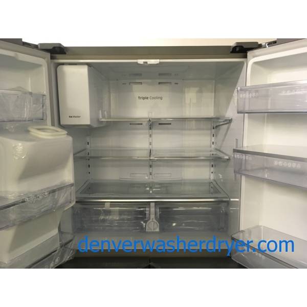 NEW!! Samsung French 4-Door Refrigerator, Stainless, Counter-Depth, 22.5 Cu.Ft. Capacity, LED Lighting, Energy-Star Rated, CoolSelect Plus Feature, 1-Year Warranty!