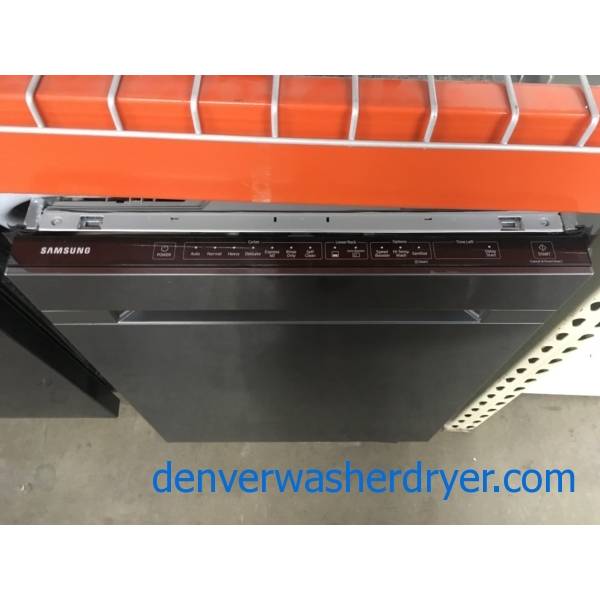 Black Stainless SAMSUNG Dishwasher, 24" Wide, BuiltIn, 2 Racks, Rinse
