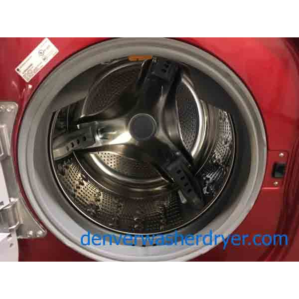 LG 27″ Front-Loading, Steam Washer, Colored in Cherry Red, 1-Year Warranty