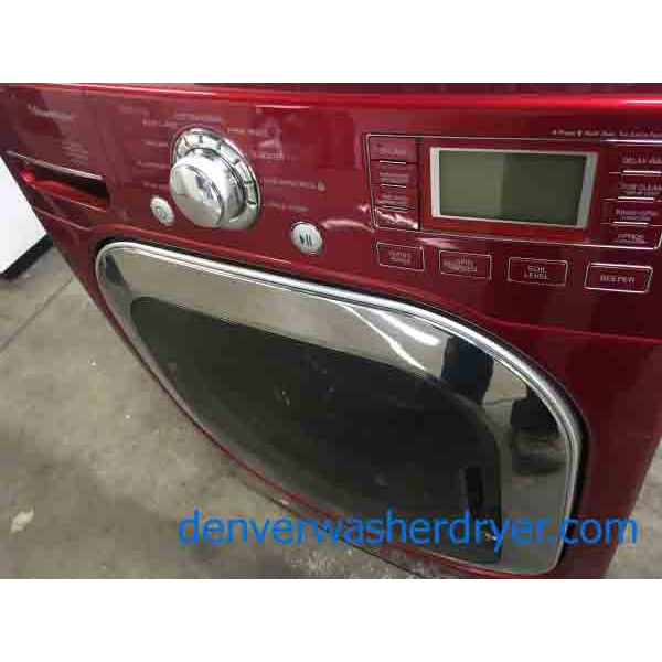 LG 27″ Front-Loading, Steam Washer, Colored in Cherry Red, 1-Year Warranty