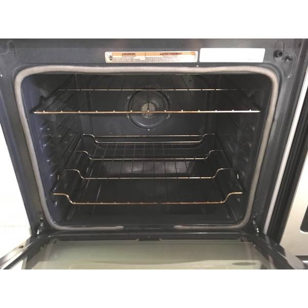 SlideIn Whirlpool GlassTop Range, White, 5Burner, AquaLift Self