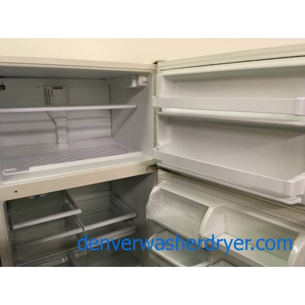 Kenmore Top-Mount Refrigerator, Bisque, 5 Glass Shelves, Humidity Control Crispers, Quality Refurbished, 30 Day Warranty