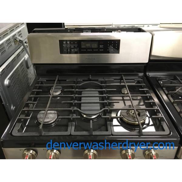Stainless Samsung GAS Range, 5 Burners, Convection, Warming Drawer, 5.8 Cu.Ft. Capacity, Self-Cleaning, Quality Refurbished, 1-Year Warranty!