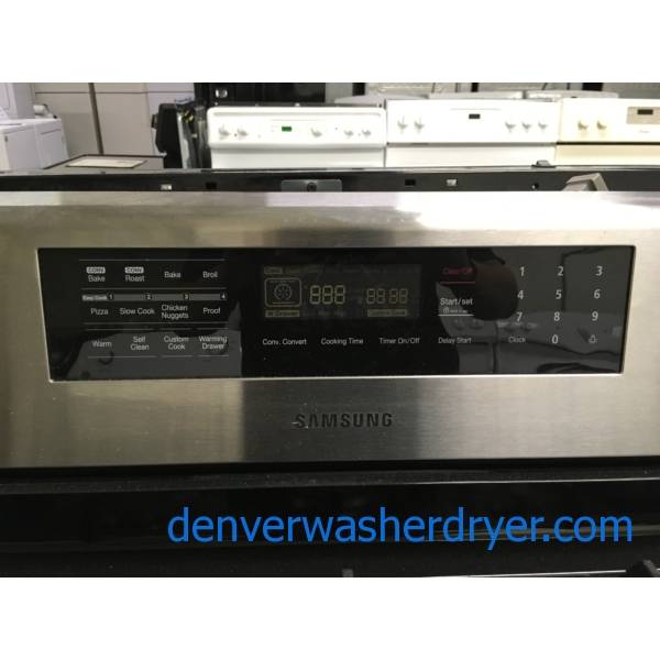 Stainless Samsung GAS Range, 5 Burners, Convection, Warming Drawer, 5.8
