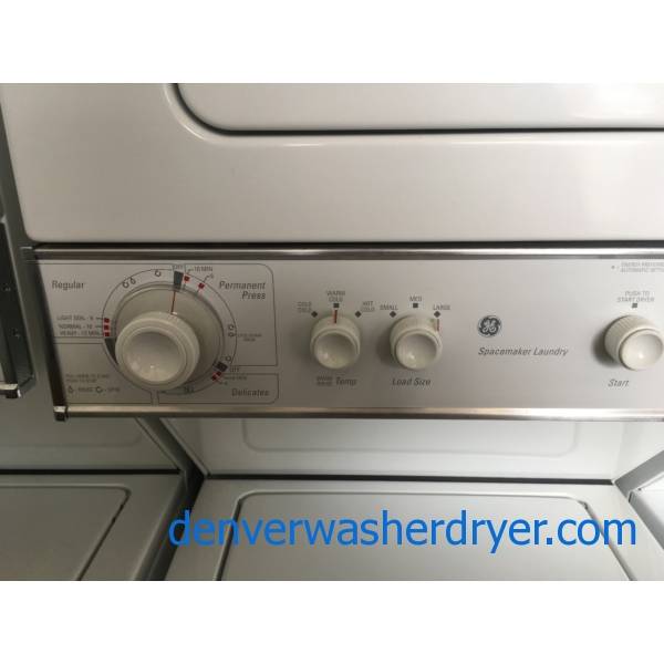 Unitized 24" Wide GE Laundry Center, White, Agitator, HeavyDuty, DeWrinkle Feature, Electric