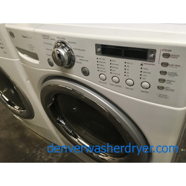 LG 27″ Front-Load Direct-Drive Washer w/Steam, and Gas w/Steam Dryer Set, 1-Year Warranty