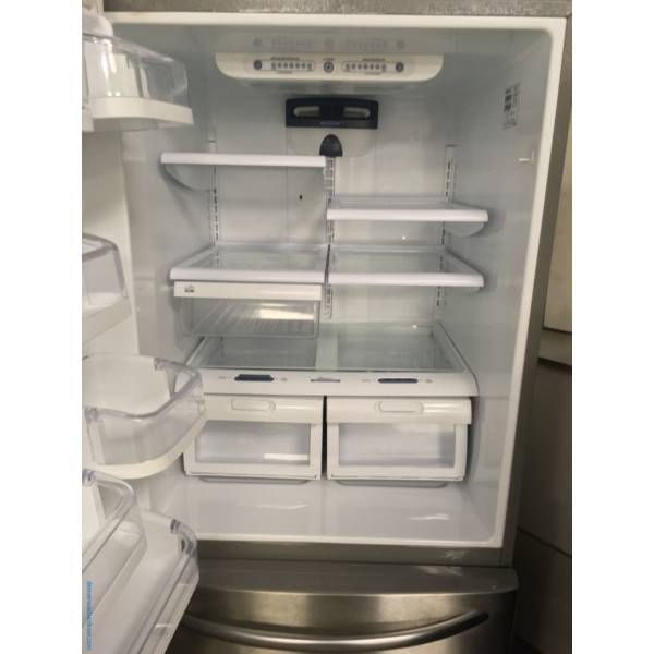 Lightly Used Kenmore ELITE Stainless Bottom-Mount Refrigerator, Humidity Control Crispers, 5 Glass Shelves And LG Gas Stainless Steel Double Oven Range, Quality Refurbished, 1-Year Warranty!