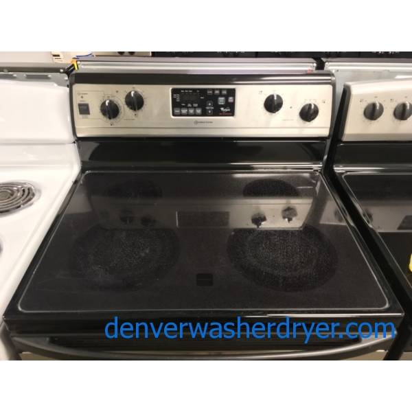 Whirlpool SmudgeProof Electric Range, GlassTop, 4 Burners, AutoClean