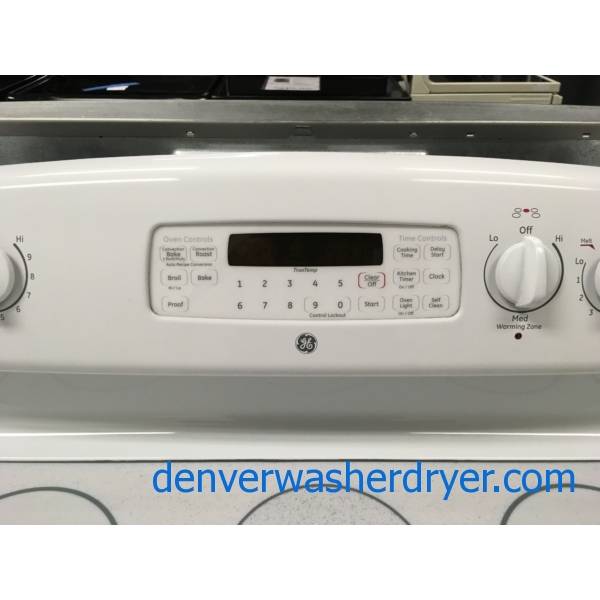 Electric GE White Range, Glass-Top, Self-Cleaning, 5 Burners, Proof Feature, Quality Refurbished, 1-Year Warranty!