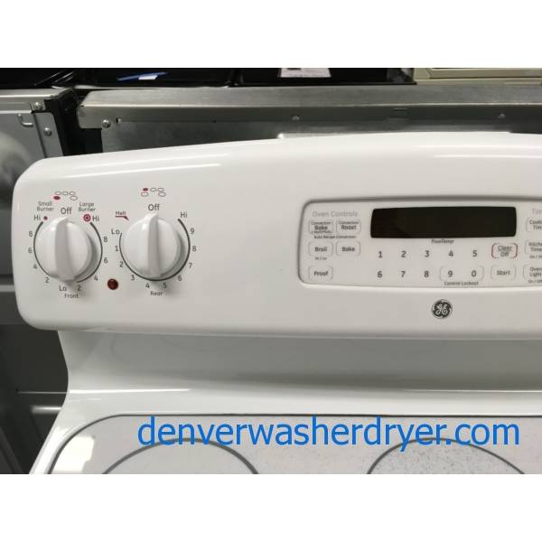 Electric GE White Range, Glass-Top, Self-Cleaning, 5 Burners, Proof Feature, Quality Refurbished, 1-Year Warranty!