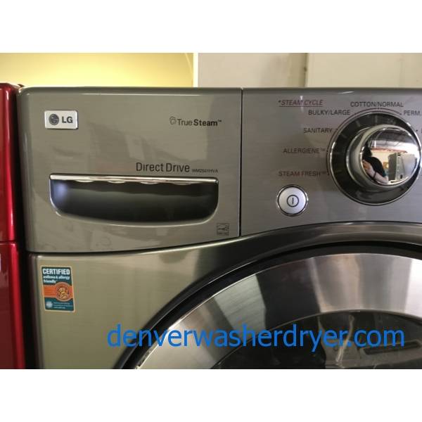 LG Graphite FrontLoad Washer w/ Pedestal, TrueSteam, Sanitary and