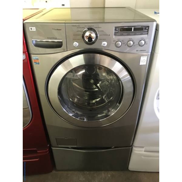 LG Graphite FrontLoad Washer w/ Pedestal, TrueSteam, Sanitary and