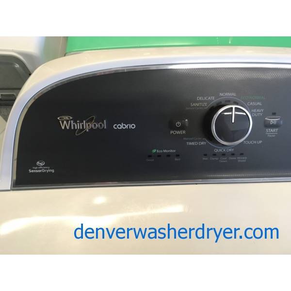Whirlpool Cabrio Washer and Dryer, Wash-Plate Style, See-Through Lids, Deep Water Wash Cycle, EcoBoost, Sanitize, Wrinkle Shield, Quality Refurbished, 2-Year Warranty!