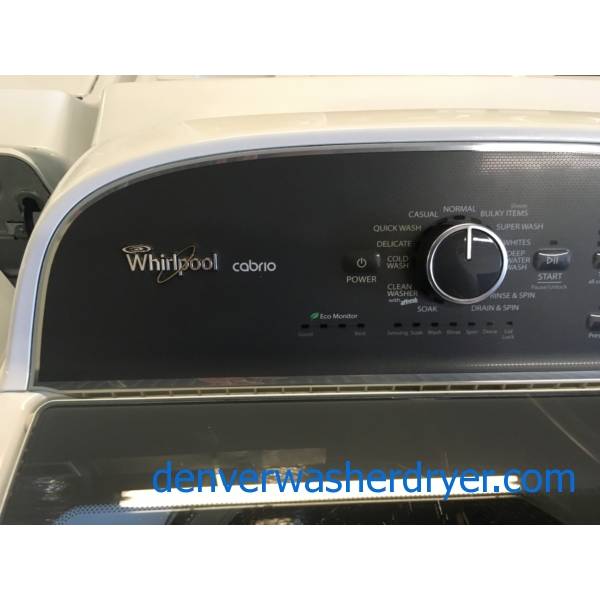 Whirlpool Cabrio Washer and Dryer, Wash-Plate Style, See-Through Lids, Deep Water Wash Cycle, EcoBoost, Sanitize, Wrinkle Shield, Quality Refurbished, 2-Year Warranty!