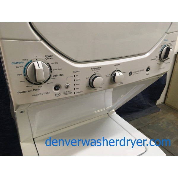 BRAND-NEW 24″ GE SpaceMaker (2.0 Cu. Ft.) Electric Stacked Laundry Unit 220v, 1-Year Warranty